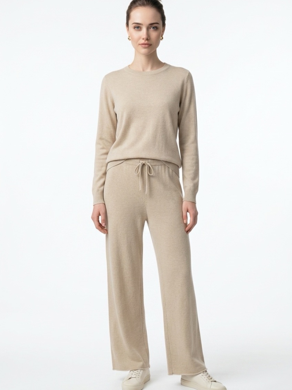 Eileen Fisher Organic Cotton Women's L Drawstring Wide-Leg Knit Lounge Pants